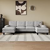 Flamaker Ecksofa mit Schlaffunktion, 292cm*111cm* 92cm Sofa mit 4 Kissen, U-Shape Sofa mit Abnehmbarer Sofabezug, Grau