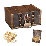CAAGGMM Vintage Holz Schatztruhe, 15x7,5x12 cm Hölzerne Piratenbox mit Zahlenschloss, Schatztruhe mit Deckel, Vintage Mini Schatzkiste, für Geschenke, Dekoration und Präsentation, Braun