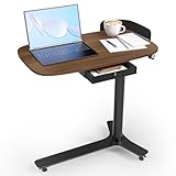 WALKINGDESK Beistelltisch C Form Höhenverstellbar mit Rollen, Mobiler Schreibtisch mit Schubladen, Kleiner Laptoptisch höhenverstellbarer, Pneumatisch Stehpult für Sofa Bett Wohnzimme, Black Walnut