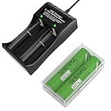 TQTHL2 Slot USB Akku-Ladegerät mit USB-Anschluss für 2 Stück 3600mAh Kameras Akku, Power Bank Ersatz 2 Stück inkl. Box, 30A, 3,7V…