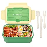 BIBURY Lunchbox, Auslaufsichere Lunchbox, Bento Box mit 3 Fächern und Besteck (Gabel und Löffel), BPA-freie Lunch box, Mikrowellen- und Spülmaschinenfest-Grün