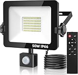 Totofac 50W LED Strahler mit Bewegungsmelder Außen, Superhell 4750LM Außenstrahler Scheinwerfer mit Fernbedienung, IP66 Wasserdicht Außenlampe Kaltweiß 6500K Aussenleuchte für Garten, Garage, Hof