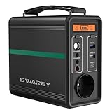 SWAREY Tragbare Powerstation, 166Wh LiFePO4 Batterie mit 150W (300W Spitze) AC Ausgang, 30W USB-C Anschluss, Solargenerator für Reise Camping Mobiltelefone Laptops