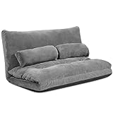 COSTWAY Klappbares Bodensofa, 3 in 1 Schlafsofa mit Schlaffunktion und Verstellbarer Rückenlehne, Sofabett mit 2 Lendenkissen, Klappsofa für Wohnzimmer & Schlafzimmer (Grau)