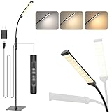 Mojimdo 120 LED Stehlampe, helle Stehlampen für Wohnzimmer, 3 Farbmodi & 10 Helligkeiten 3000K-6000K Standlicht, Schwanenhals Leselampe mit Touch Control für Schlafzimmer Büro