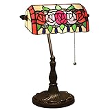 Europäische retro nachttischlampe, kreative nostalgische farbige glas lampenschirm schreibtisch leselampe, metall basis dekor kleinen raum schlafzimmer home office (39 * 27 * 17cm)