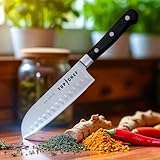 Premium Santoku Messer, Chefmesser mit 17,1 cm Klinge, Scharfes Küchenmesser aus rostfreiem Edelstahl u. ergonomischem Griff, Kochmesser f. Fleisch, Gemüse, Obst, Sushi, Hobby, Profis und Gastronomie
