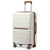 British Traveller Reisekoffer Groß Koffer Trolleys Groß Hartschalenkoffer 100% PP Handgepäck Koffer mit 8 Spinnerräder Rollkoffer 76 * 49.2 * 31cm Suitcase TSA-Schloss Neu Beige