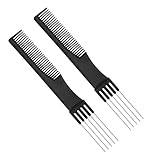 NQEUEPN 2 Stück Toupierkämme für Damen, Doppelkopf- & Metallspitzen Gabelkamm, Schwarz, Edelstahl & PP, 20 x 0,3 x 2,6 cm, Frauen