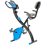 HOMCOM Heimtrainer X-Bike 2-in-1 Fahrradtrainer LCD-Display klappbarer Hometrainer Trimmrad mit 8 stufig einstellbarem Magnetwiderstand und 1 Paar Spannseil Stahl Blau 105x48x118 cm