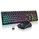 RedThunder K10 Kabelloses Gaming Tastatur und Maus Set, QWERTZ DE Layout, 3000mA Batteriekapazität und 3200 DPI für Gamer (Schwarz)