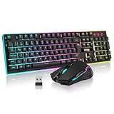 RedThunder K10 Wireless Gaming Keyboard and Mouse Set, QWERTZ DE Layout, 3000 mA Battery Capacity and 3200 DPI for Gamers (Black)