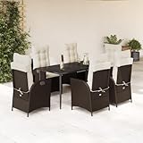 Homgoday 7-TLG. Garten-Essgruppe mit Kissen Sitzgruppe Gartenmöbel Set Balkonmöbel Gartentisch mit Stuhl Gartenstühle Sitzgarnitur Gartenset Gartengarnitur Braun Poly Rattan