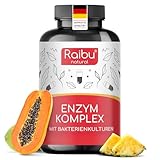 Verdauungsenzyme, Enzym Komplex - Bromelain, Papain, Protease, Amylase, Lipase und Laktase - Bakterienkulturen & natürliches Kalzium für bessere Formel - 90 Magensaftresistente Kapseln - Raibu
