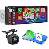 6,9 Zoll 1 Din Autoradio mit drahtlosem CarPlay & Android Auto, Bluetooth, Full-Touch-Autoradio-Display FM, DAB+，Rückfahrkamera und Mikrofonunterstützung