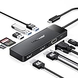 Docking Station USB C Hub 3*Display- 11 in 1, (𝟐𝟎𝟐𝟒 𝐔𝐩𝐠𝐫𝐚𝐝𝐞) Lemorele USB C Dock 2*HDMI Adapter 4K, 3 USB 3.0/2.0, VGA, PD 100W, Audio, SD/TF, für Windows, Macbook, Dell, HP, Lenovo,Surface