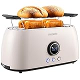 Steinborg Toaster 4 Scheiben mit Brötchenaufsatz Langschlitztoaster Toastautomat Automatische Abschaltung Doppelschlitztoaster Familientoaster Toastgerät LED Display mit Restzeitanzeige (Bulgur Beige)