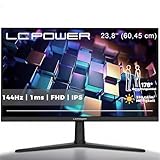 LC-POWER Gaming Monitor 24 Zoll, FHD 1080p pc Bildschirm mit IPS Panel, 144Hz, 1ms MPRT, HDMI/DP, VESA 100x100 für Gaming & Büro