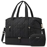 LOVEVOOK Reisetasche Damen, Leicht Puffer Weekender, Kliniktasche Geburt Mama Set, Groß Handgepäck mit Schuhfach & Nassfach, Travel Duffel Bag, Sporttasche für Flugzeug Reise Gym, Schwarz