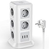 TESSAN Mehrfachsteckdose mit USB, 11 Fach Steckdosenleiste mit 3 USB, Verlängerungskabel 2M Steckerleiste, USB Steckdosenturm Mehrfachstecker, Mehrfachsteckdose mit Schalter für Handys, 2500W