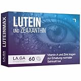 Lutein Zeaxanthin Kapseln mit Beta Carotin, Blaubeere, Vitamine A, E und B12. 60 Augenkapseln mit Lutein und Zeaxanthin. Augenvitamine, 100 % natürlich, um die Sehkraft zu verbessern.