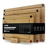 REDSALT® innovatives Bio Bambus Holz Schneidebrett 3er Set rutschfest | 38x26 32x22 26x18cm Holzbretter beidseitig verwendbar antibakteriell tiefe Saftrille | FSC zertifizierte premium