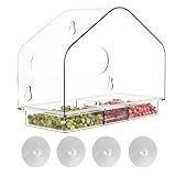 Vogelfutterstation mit transparentem Fenster – Vogelfutterspender für den Außenbereich | Transparente Vogelfutterspender zur Fenstermontage mit starken Saugnäpfen | Acryl-Fenster | Vogelfutterspender