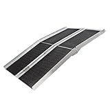 Wiltec Rollstuhlrampe doppelt faltbar 213cm 270kg, Mobile Auffahrschiene mit Rutschfester Oberfläche als Rollirampe, Aluminium Kofferrampe