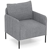 COSTWAY Sessel Wohnzimmer, Einzelsofa mit Kissen, Loungesessel mit Verstellbaren Fußpolstern, Bequemer Sofastuhl, Moderner Ohrensessel Relaxsessel für Schlafzimmer, Arbeitszimmer, Grau