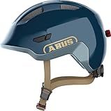 ABUS Kinderhelm Smiley 3.0 ACE LED - Fahrradhelm mit Licht - tiefe Passform & Platz für einen Zopf - für Mädchen und Jungs - Blau Glänzend, Größe S