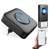 WIFI Türklingel Funk, Funkklingel Aussen Wasserdicht Kompatibel mit Smartphone App, 0-110dB Laute Klingel Haustür mit 32 Melodien, Doorbell mit Fernbenachrichtigung, Haustürklingel mit LED-Blitz