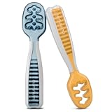 NumNum Lernlöffel für Baby 2er-Set, Silikon, Phase 1 + 2 beste Löffel empfohlen von BLW-Experten (Baby Led Weaning) Blau/Orange baby spoon