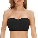 Jiuday Trägerloser BH Push Up Bandeau BH ohne Träger Bandeau Top Gepolstert Damen Strapless Bra ohne Bügel mit Rutschfester Silikon Transparente Träger (Schwarz,XL)