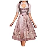 Kleid Dirndl Damen Midi Oktoberfest mit Schürze und Bluse Fernblau geblümt Kleidung Dirndl Midi Trachtenkleid inkl. Trachtenrock Dirndlbluse Dirndlschürze Oktoberfest Trachtenkleid Trachtenmode