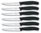 Victorinox Swiss Classic, Profi Steakmesser-Set, 6-teilig, Extra Scharfe Klinge, Wellenschliff, 11 cm, Robuster Kunststoffgriff, Rostfreier Stahl, Schwarz