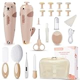 Lilian&Gema Baby Nagelfeile Elektrisch, Elektrische Nagelfeile mit 9 Schleifkopf, 28 in 1 Baby Nagelset mit LED Licht, Nagelpflegeset Elektrisch für Babys, Kleinkind, Erwachsene, USB Laden, Braun