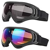 Lepidi 2 Stücke Skibrille für Kinder, Schneebrille zum Skifahren, UV-Schutz Anti-Fog-Skibrille, Einstellbar Windschutz UV-Schutz PC Skibrille für Die Tägliche Freizeit, Skifahren, Surfen (Bunt, Grau)