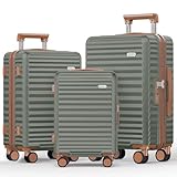 SHOWKOO Kofferset 3 Teilig Hartschale Erweiterbar 100% PC Leicht Haltbar Trolley Handgepäck Reisekoffer mit 360° Doppel Spinner Rollen & TSA Schloss (M L XL -Hell Grün)