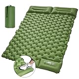 LAMA Doppel Camping isomatte, Aufblasbare Luftmatratze für 2 Personen Ultraleichte Schlafmatte mit Luftpumpe Kissen und Fußpresse für Backpacking Wandern Reisen Zelten Strand,195x125x10cm, Grün