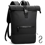 Reiseresa Rolltop Rucksack Herren Damen Wasserdicht Große Laptop Rucksack Reiserucksack mit Multifunktionale Kletterschnalle für Reisen, Arbeit, Uni Schule (Schwarz-1) (Schwarz, L)