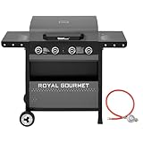 Royal Gourmet 4-Brenner Gasgrill, 10 kW Grillwagen mit klappbaren Seitenablagen, Ablagekorb, Outdoor Gasgrill für Balkon, Terrasse, Garten und Camping