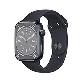 Apple Watch Series 8 (GPS, 45mm) Smartwatch - Aluminiumgehäuse Mitternacht, Sportarmband Mitternacht - Regular. Fitnesstracker, Blutsauerstoffund EKGApps, Always-On Retina Display, Wasserschutz
