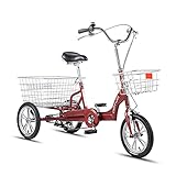 Dreirad-Fahrrad für den Außenbereich, 14 Zoll, für Erwachsene, Dreirad, Einzelgeschwindigkeitsfahrräder mit Rahmen aus Kohlenstoffstahl für Freizeit, Einkaufen, Training, Herren- und Damenfahrrad –