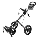 Drfeify 3 Wheel Golf Push Cart, Zusammen Klappbare Leichte Golf Trolley Tasche Pull Cart für Golfschläger und Golf Tasche mit Cup Holder Scorecard Halter