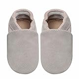 IceUnicorn Baby Lauflernschuhe Krabbelschuhe Baby Mädchen Jungen Lederschuhe Baby Weicher Leder Hausschuhe Baby Wildledersohlen Babyschuhe(Grau, 6-12 Monate)