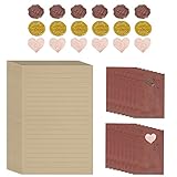 Briefumschlag Briefpapier Set,50 Vintage Briefpapiere und 16 Stück Rotbraune Umschlag Schreibpapier und 18 Siegelaufkleber Vintage Briefumschläge Umschlag Schreibpapier Set zum Schreiben (Red Brown)