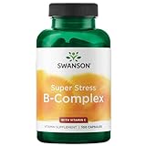 Swanson Super Stress B-Complex, Vitamin B-Komplex mit Vitamin C, 100 Kapseln, hochdosiert, Laborgeprüft, Sojafrei, Glutenfrei, Ohne Gentechnik