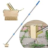 Juxifyron Crack Weeder, Moosentferner-Werkzeug, manuelles Fugendüse, Unkrautabzieher, Fugenbürste mit 170,2 cm langem Griff für Deck, Pflastersteine, Terrasse, Gehweg, Auffahrt – 2 Unkrautbürstenköpfe