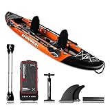 SKINHAWK Exclusiv Orange Kajak Set 380 – Schlauchboot – Kanu - 380 x 96 cm - 2 Personen Kajak