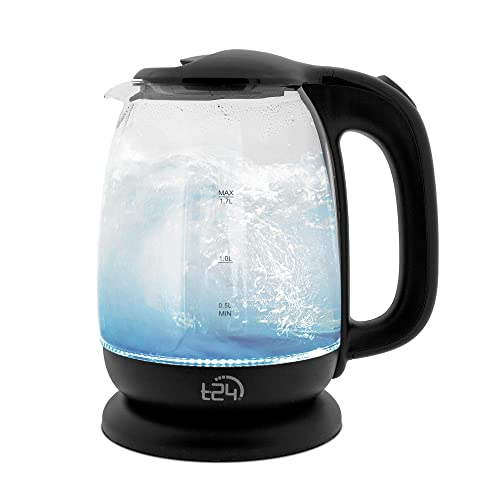 T24 LED Glas Wasserkocher 1,7 Liter mit LED-Beleuchtung, Trockenlaufschutz, BPA frei, 2200W | TÜV Rheinland GS Zertifiziert… (black)